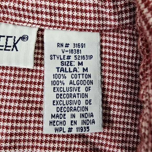 Cabin Creek Women Shirt Top Medium Red White Button Up Cotton Floral Embroidered - Picture 9 of 11